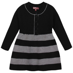 Детски пуловер туника сиво-черно райе