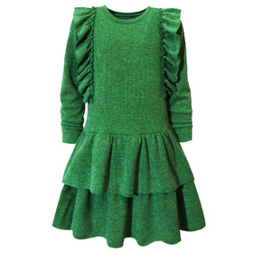 Детска рокля зелена плетена волани