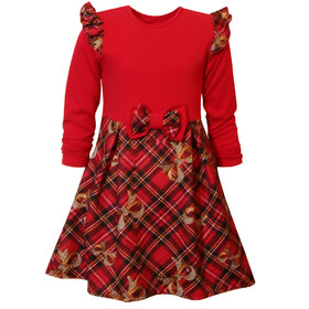 Детска рокля червена каре панделка крилца