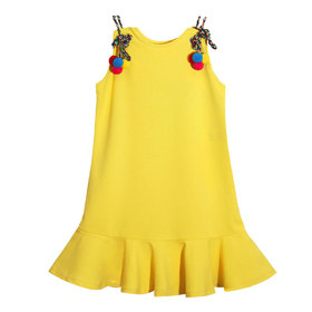 Детска рокля жълта топчета