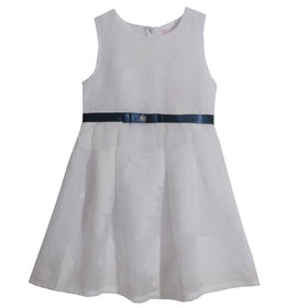 Детска рокля бяла синя панделка