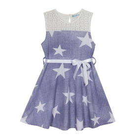  Детска рокля синя звезди