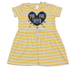 Детска рокля жълто-бяло райе