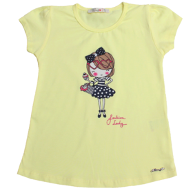 Детска тениска момиче с чанта Барни жълта