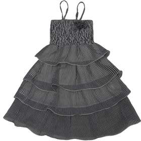 Детска рокля ластици черно бяло райе 