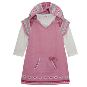 Детска рокля качулка розова плетена 2ч.