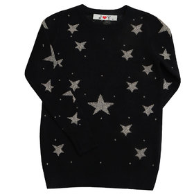Детски пуловер черен сребърни звезди