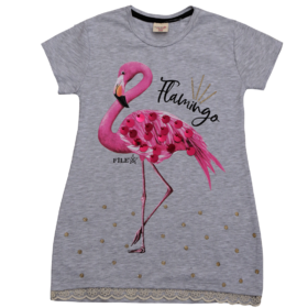 Детска тениска фламинго дантела сива