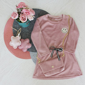 Детска рокля розов плюш чанта