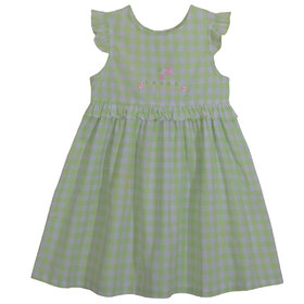 Детска рокля каре зелена цветя