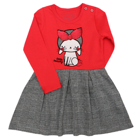 Детска рокля каре червена коте
