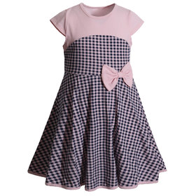 Детска рокля розово-синьо пепит панделка