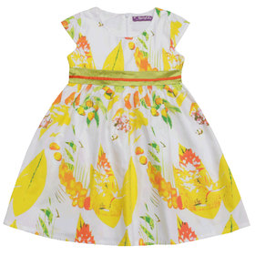 Детска рокля жълти листа сатен 1-6г.