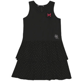Детска рокля черна волани точки