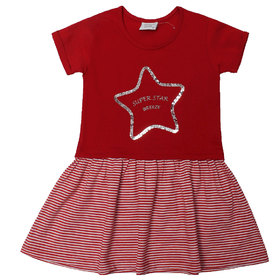 Детска рокля червена звезда райе