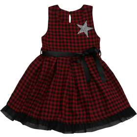 Детска рокля червено-черно каре звезда