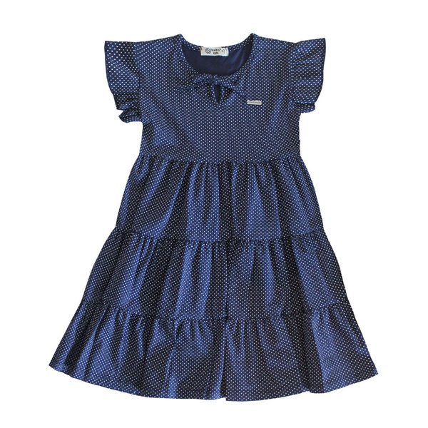 Детска рокля синя точки Волани