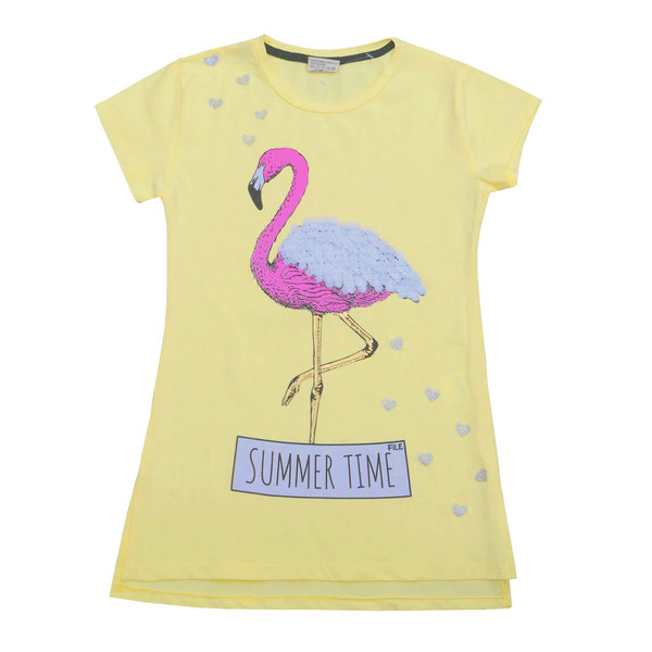 Детска тениска фламинго цепки жълта