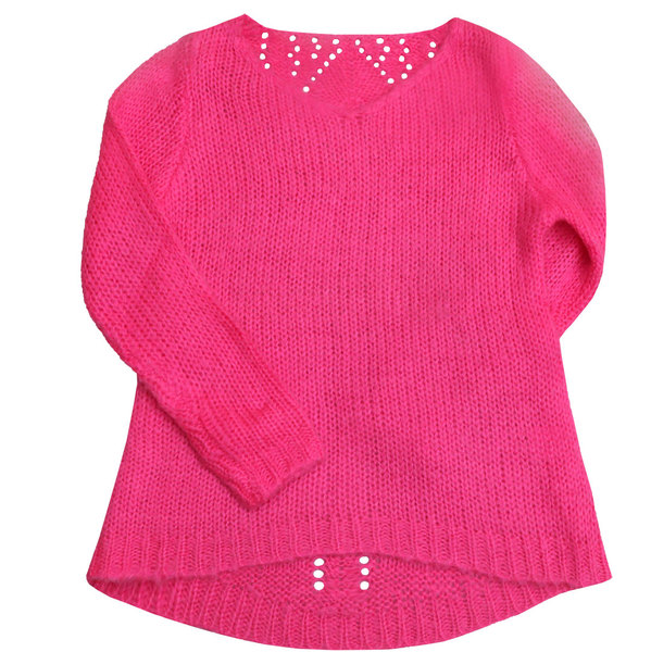 Детски пуловер цикламен гръб дупки