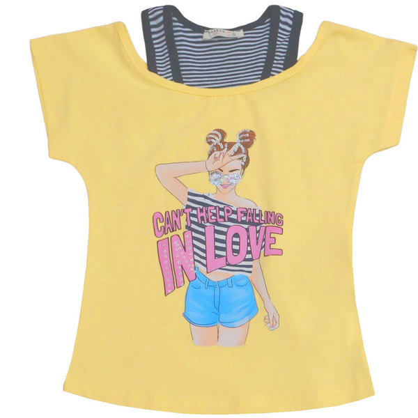 Детска тениска жълта момиче кокчета-рогчета