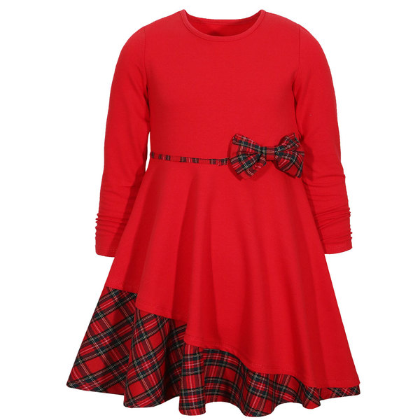 Детска рокля червена каре диагонал