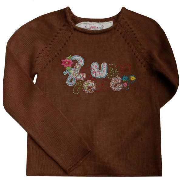 Детски пуловер кафяв цветя